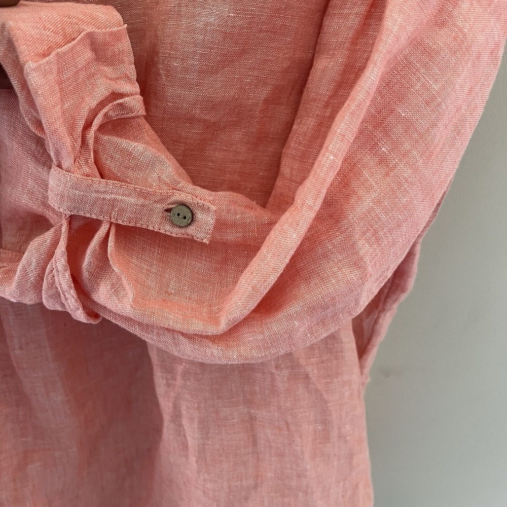 Sigrid Olsen Linen Tunic Women's L Collared Popover Top Button Roll Tab Peach - Picture 6 of 11